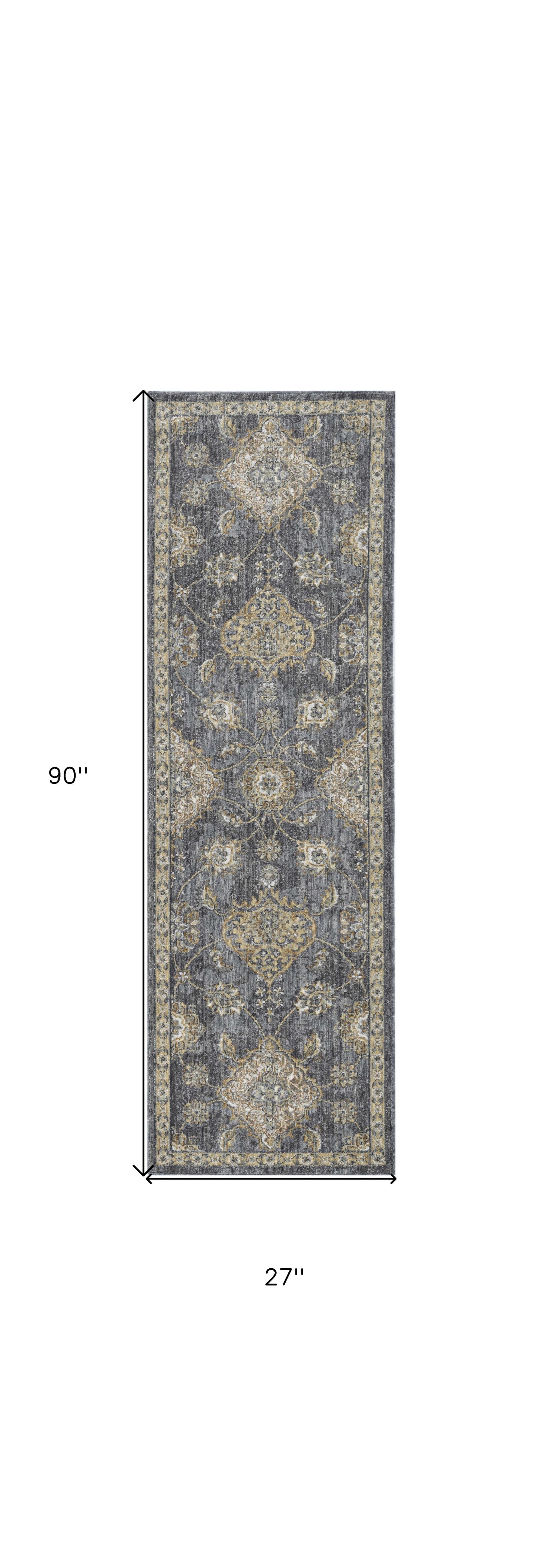 3' X 5' Slate Gray Wool Floral Vines Area Rug