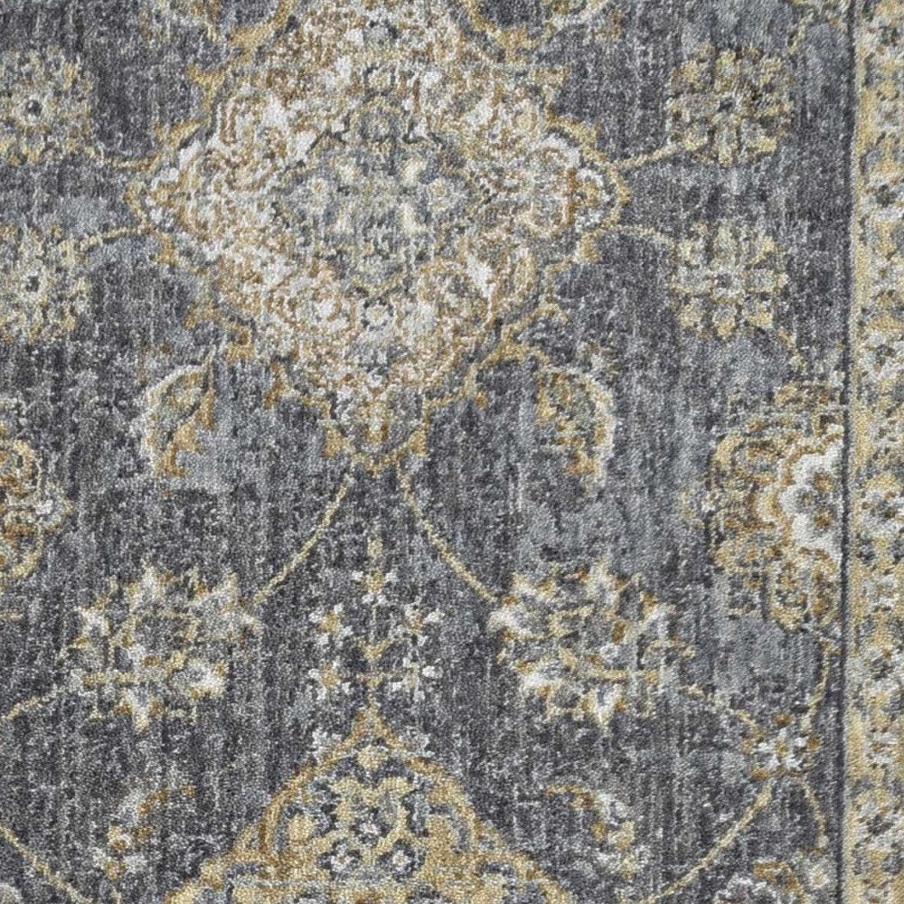 8' X 11' Sage And Slate Gray Wool Floral Medallion Distressed Area Rug