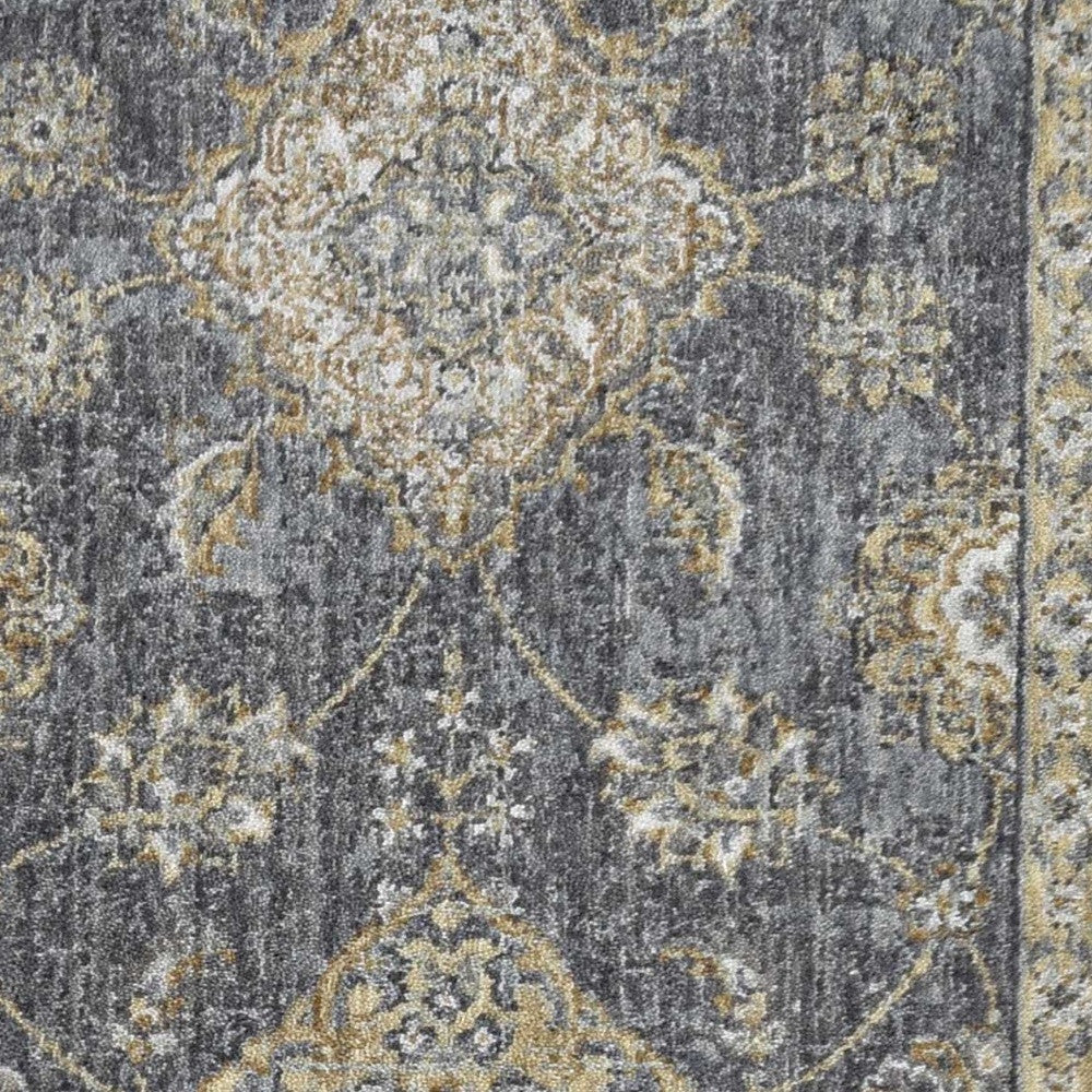 3' X 5' Slate Gray Wool Floral Vines Area Rug