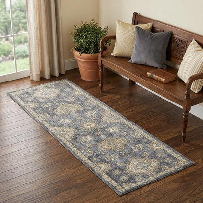 2' X 3' Sage And Slate Gray Wool Floral Medallion Area Rug