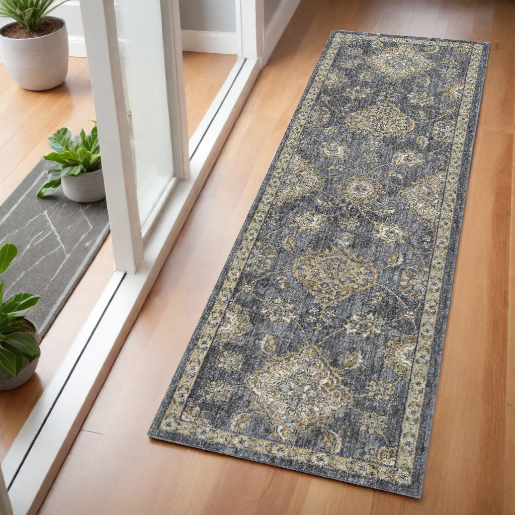 3' X 5' Slate Gray Wool Floral Vines Area Rug