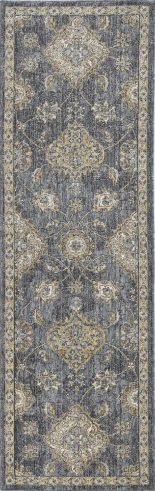7' Sage And Slate Gray Wool Floral Medallion Runner Rug