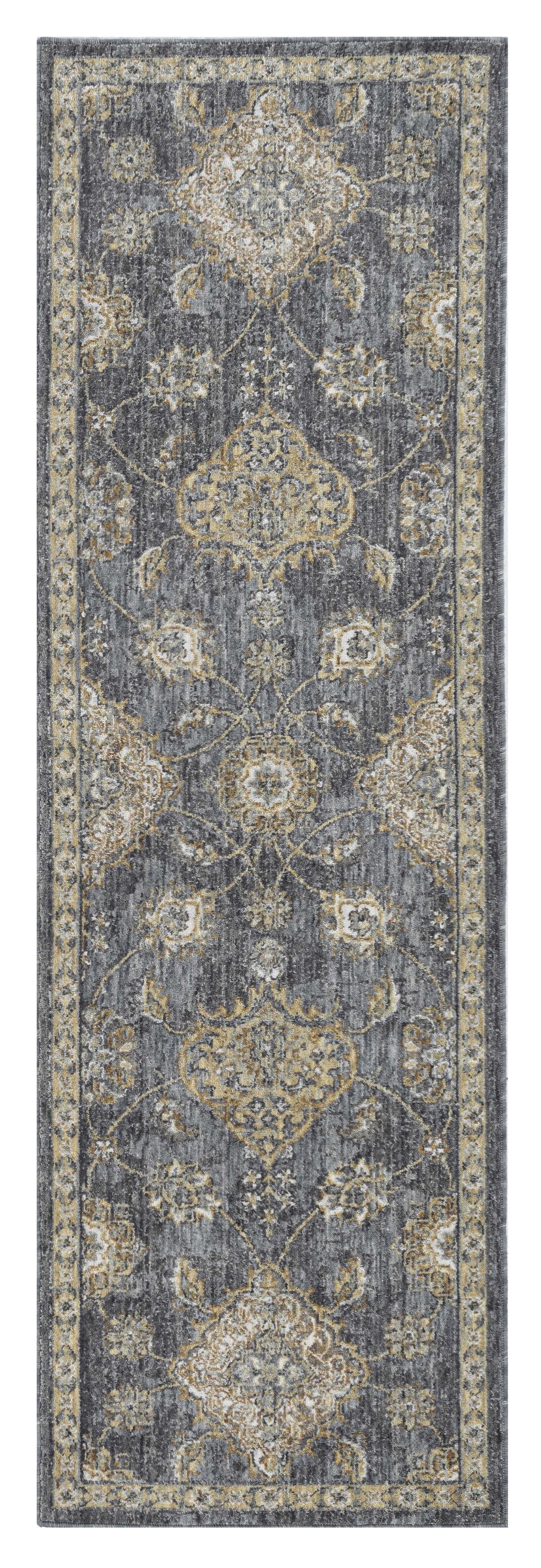 3' X 5' Slate Gray Wool Floral Vines Area Rug