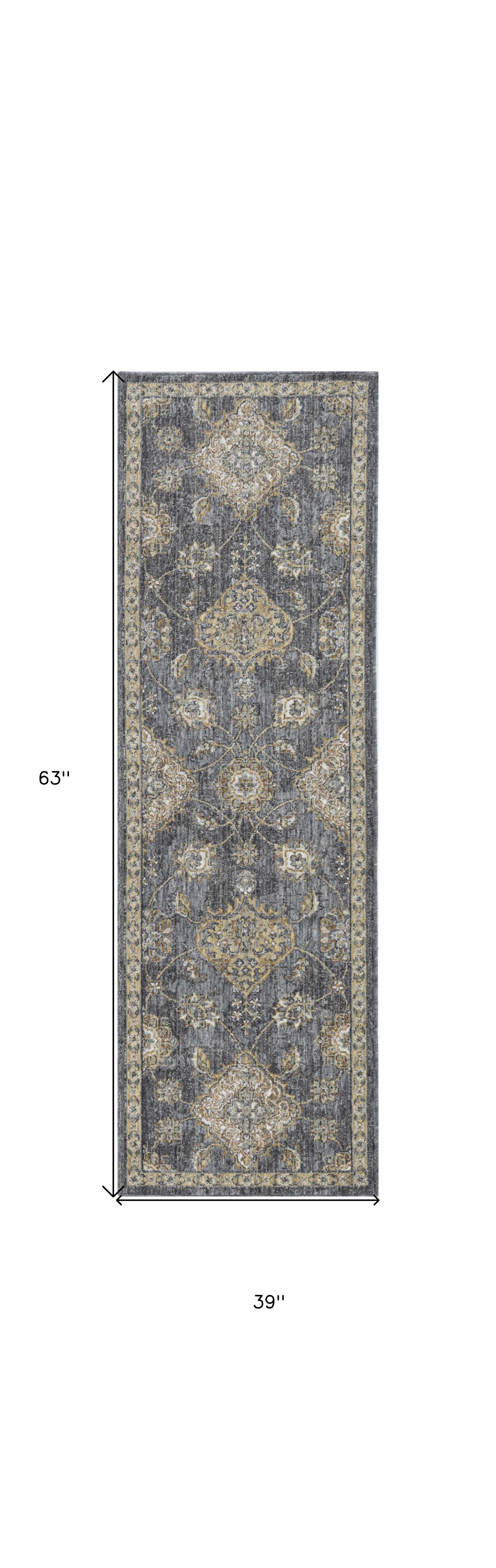 3' X 5' Slate Gray Wool Floral Vines Area Rug