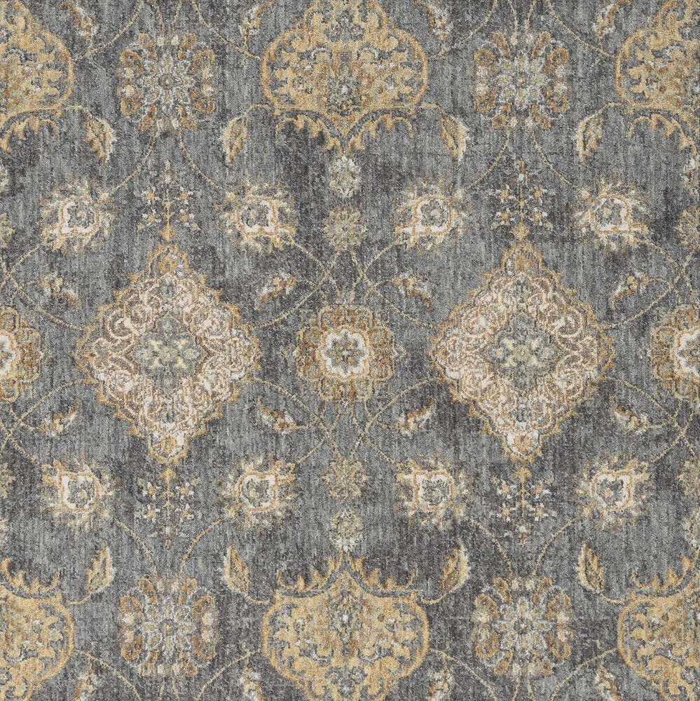 8' X 11' Sage And Slate Gray Wool Floral Medallion Distressed Area Rug
