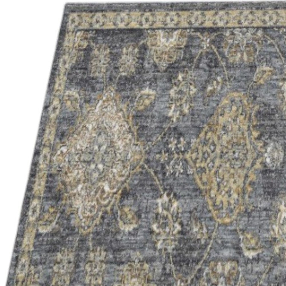 8' X 11' Sage And Slate Gray Wool Floral Medallion Distressed Area Rug