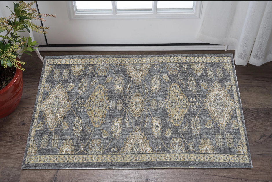 3' X 5' Slate Gray Wool Floral Vines Area Rug