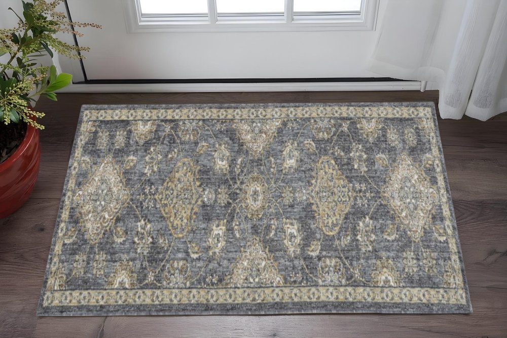 8' X 11' Sage And Slate Gray Wool Floral Medallion Distressed Area Rug