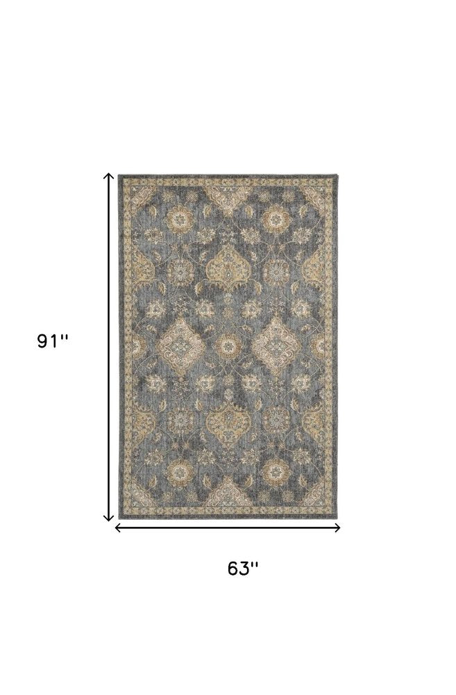 8' X 11' Sage And Slate Gray Wool Floral Medallion Distressed Area Rug