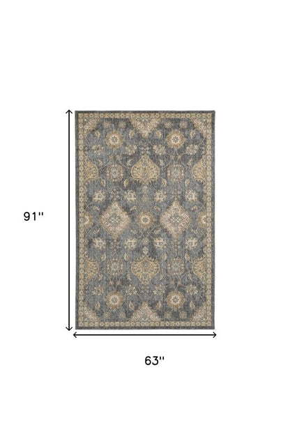 8' X 11' Sage And Slate Gray Wool Floral Medallion Distressed Area Rug