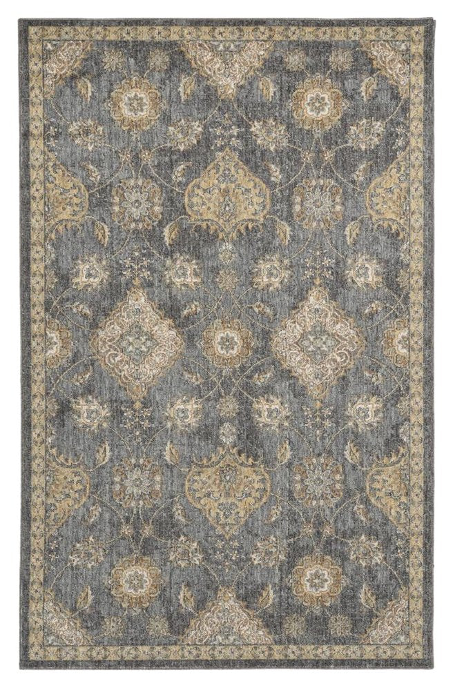 8' X 11' Sage And Slate Gray Wool Floral Medallion Distressed Area Rug