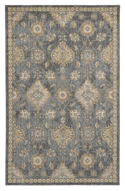 8' X 11' Sage And Slate Gray Wool Floral Medallion Distressed Area Rug