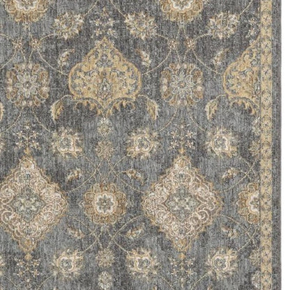 8' X 11' Sage And Slate Gray Wool Floral Medallion Distressed Area Rug