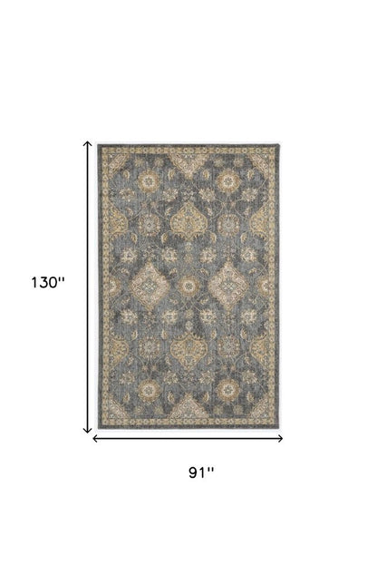 8' X 11' Sage And Slate Gray Wool Floral Medallion Distressed Area Rug