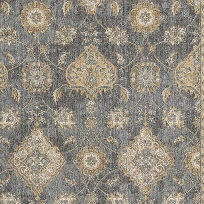 8' X 11' Sage And Slate Gray Wool Floral Medallion Distressed Area Rug