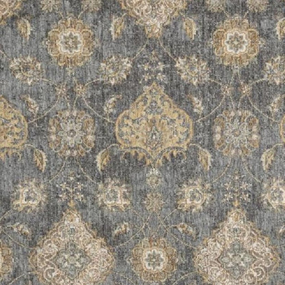 8' X 11' Sage And Slate Gray Wool Floral Medallion Distressed Area Rug