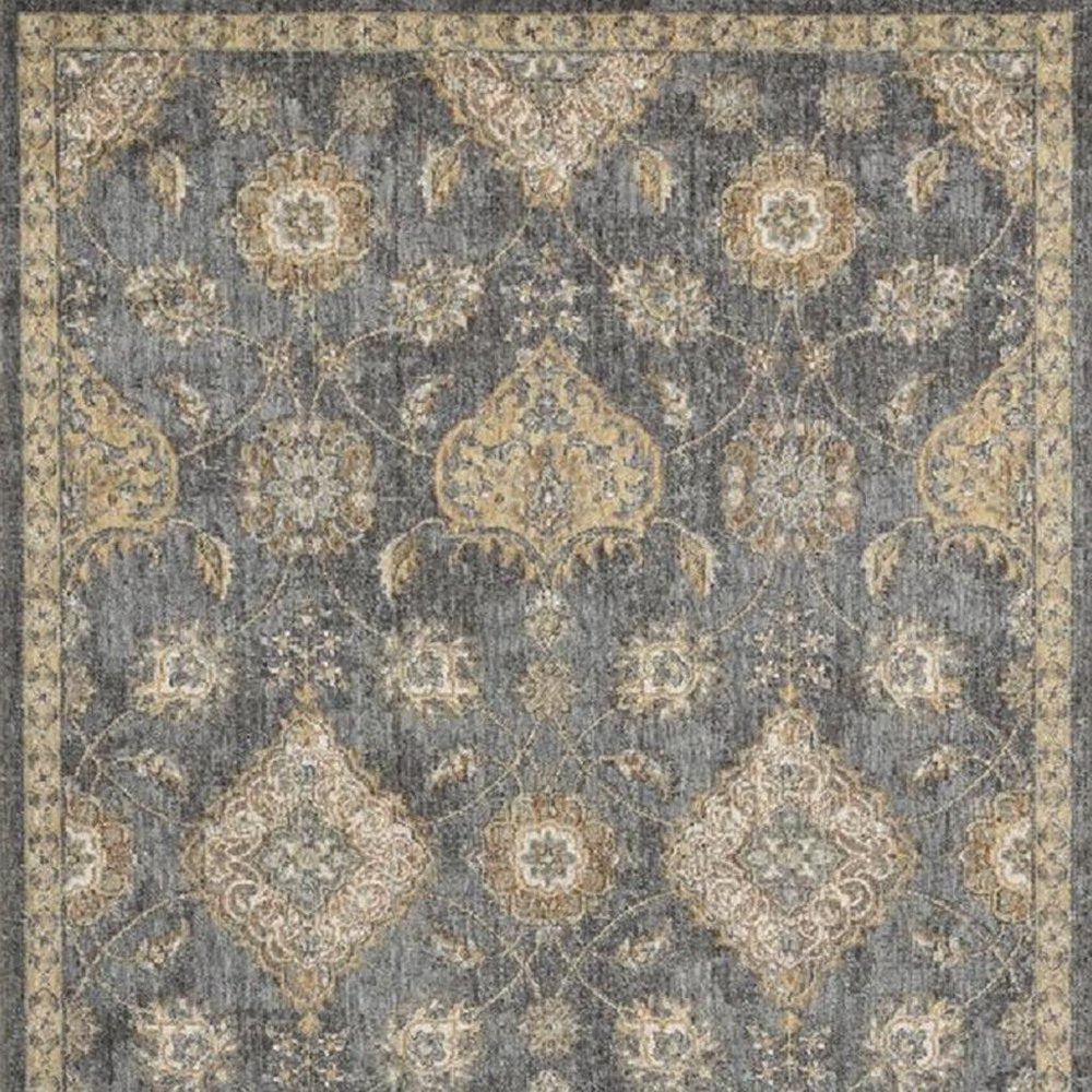 8' X 11' Sage And Slate Gray Wool Floral Medallion Distressed Area Rug