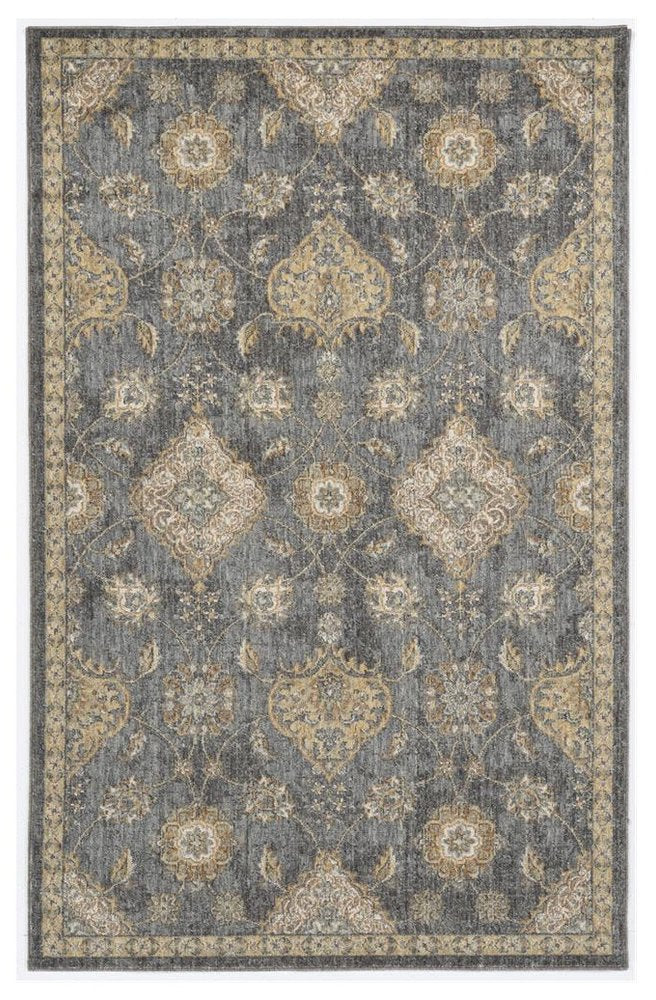 8' X 11' Sage And Slate Gray Wool Floral Medallion Distressed Area Rug