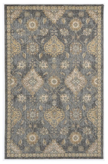 8' X 11' Sage And Slate Gray Wool Floral Medallion Distressed Area Rug