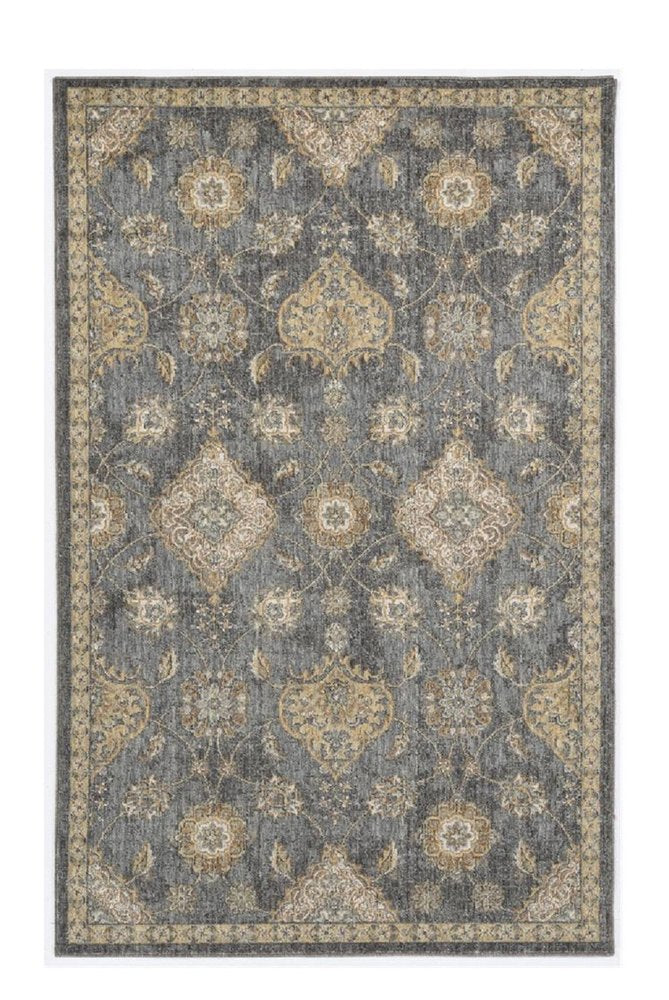 8' X 11' Sage And Slate Gray Wool Floral Medallion Distressed Area Rug