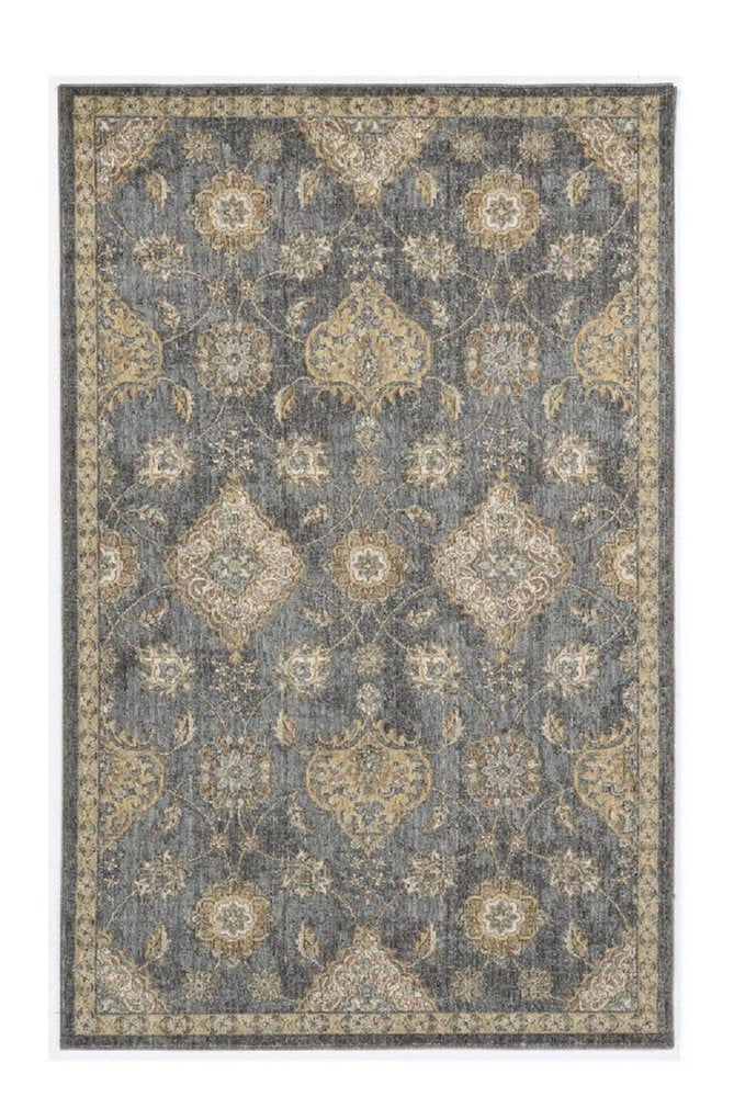 2' X 3' Sage And Slate Gray Wool Floral Medallion Area Rug