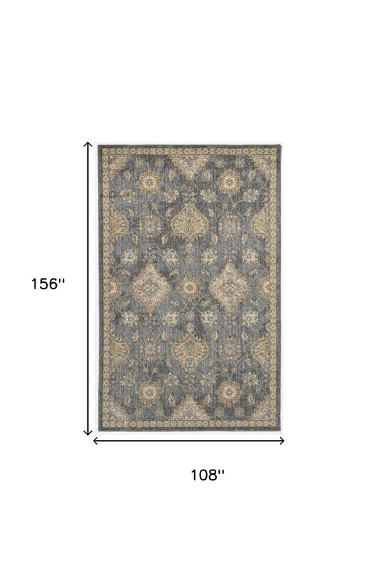 2' X 7' Slate Grey Floral Vine Wool Indoor Runner Rug