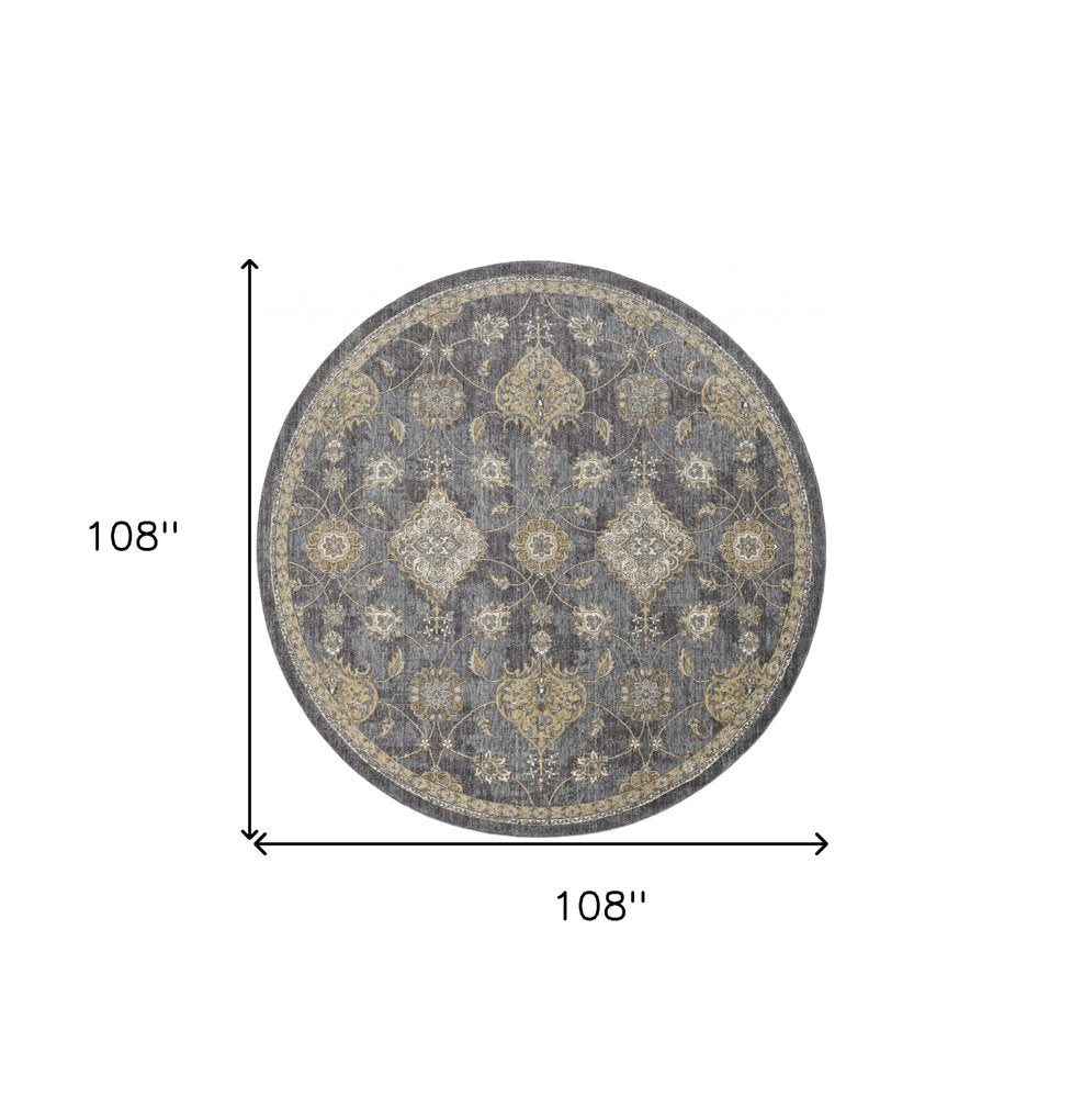 8' X 11' Sage And Slate Gray Wool Floral Medallion Distressed Area Rug