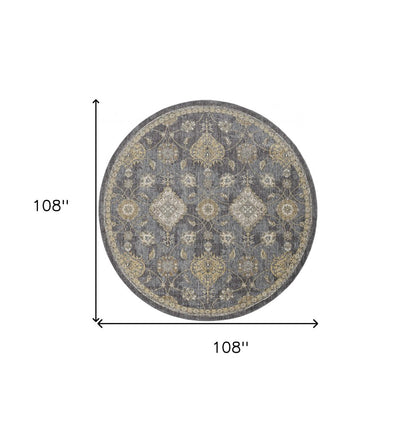 8' X 11' Sage And Slate Gray Wool Floral Medallion Distressed Area Rug