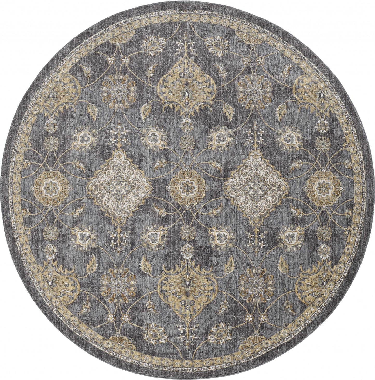 3' X 5' Slate Gray Wool Floral Vines Area Rug