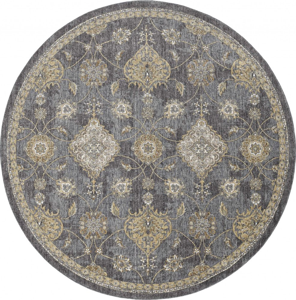 8' X 11' Sage And Slate Gray Wool Floral Medallion Distressed Area Rug