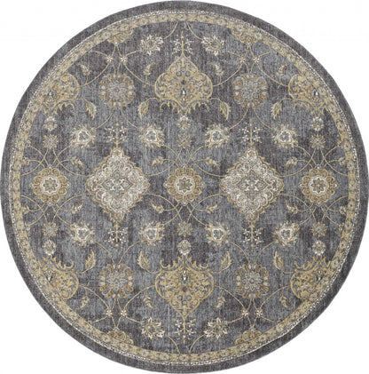8' X 11' Sage And Slate Gray Wool Floral Medallion Distressed Area Rug