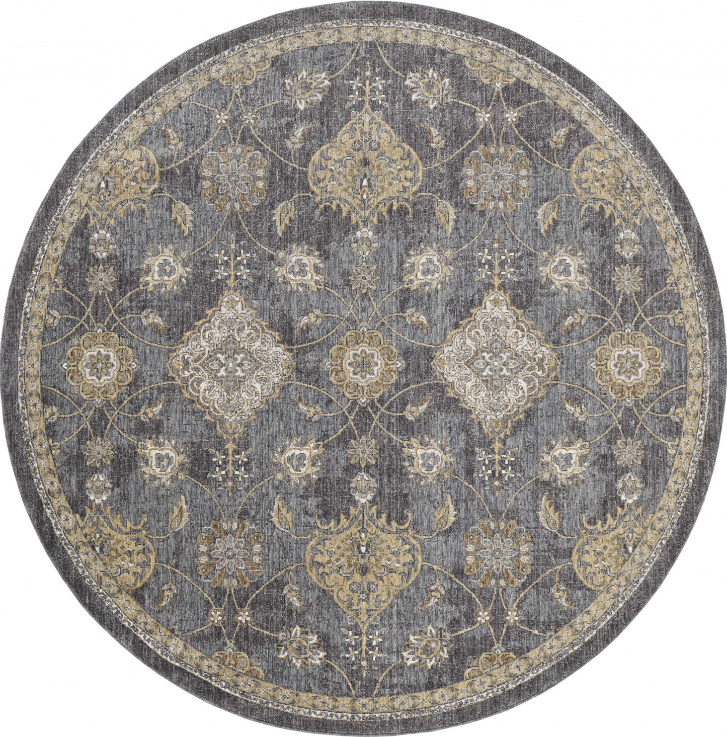 3' X 5' Slate Gray Wool Floral Vines Area Rug