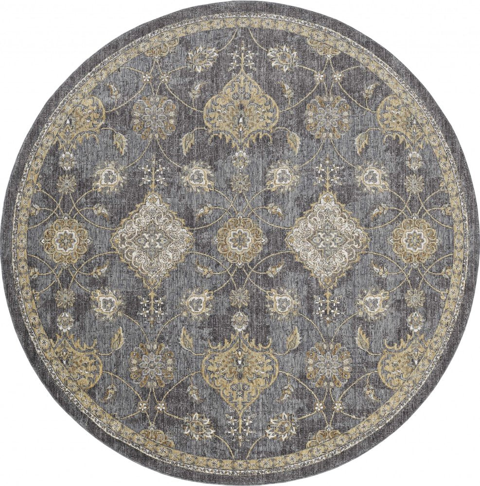 8' X 11' Sage And Slate Gray Wool Floral Medallion Distressed Area Rug