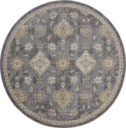 8' X 11' Sage And Slate Gray Wool Floral Medallion Distressed Area Rug