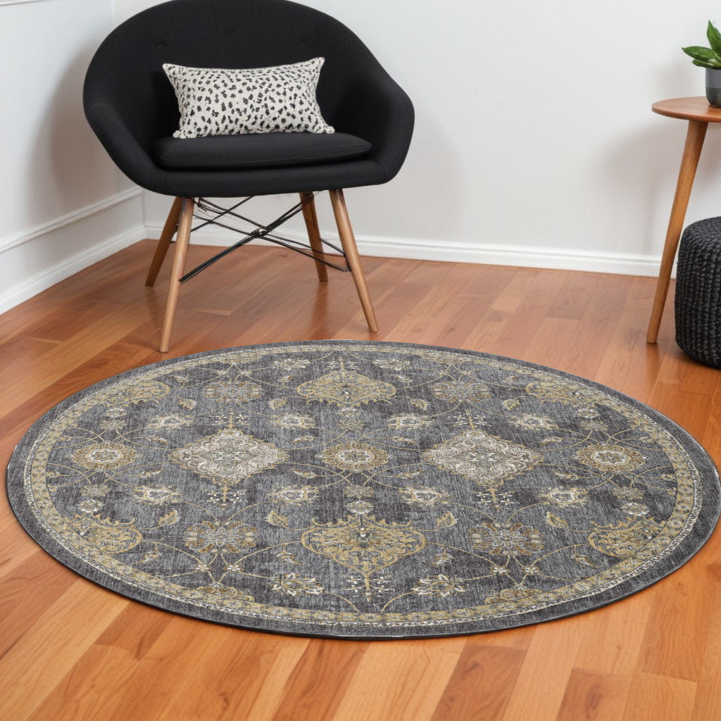 3' X 5' Slate Gray Wool Floral Vines Area Rug