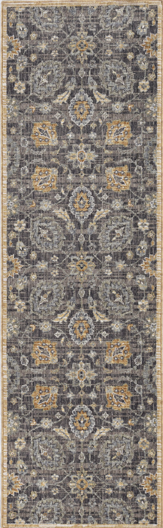 9' Taupe Orange And Gray Wool Floral Distressed Round Rug