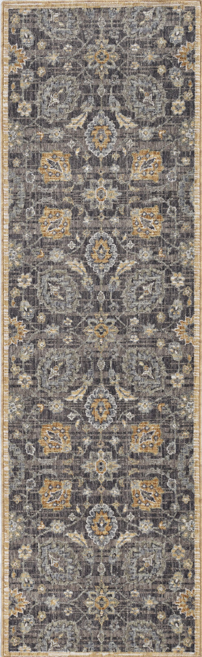8' Taupe Orange And Gray Wool Floral Distressed Runner Rug