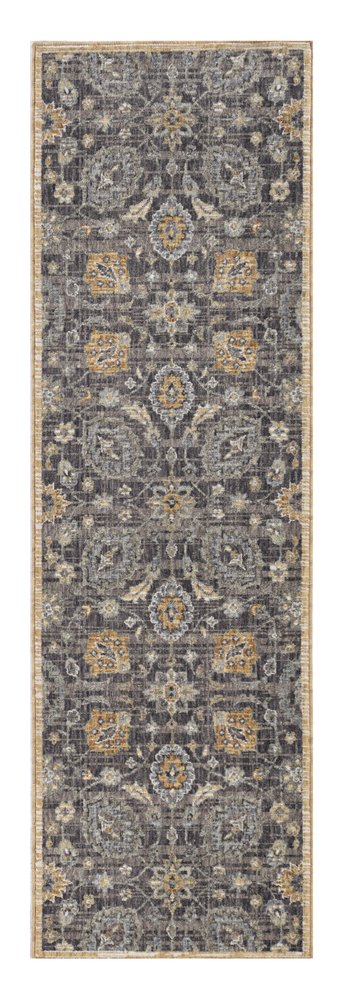 8' Taupe Orange And Gray Wool Floral Distressed Runner Rug