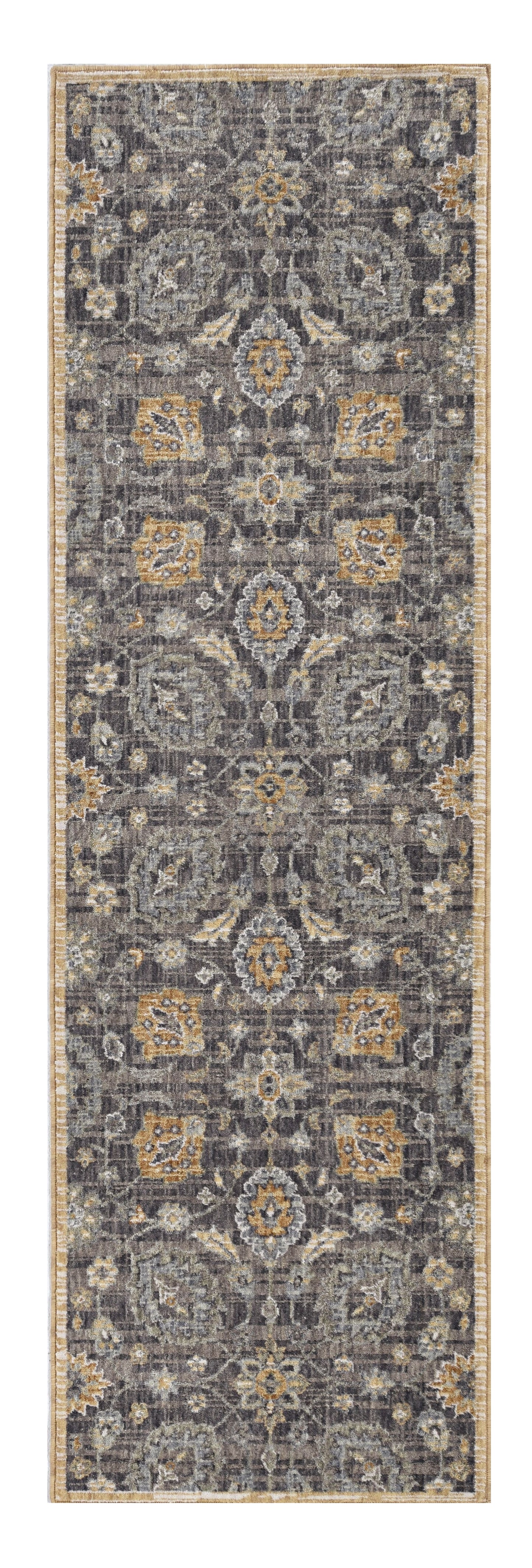 8' Taupe Machine Woven Vintage Traditional Indoor Runner Rug