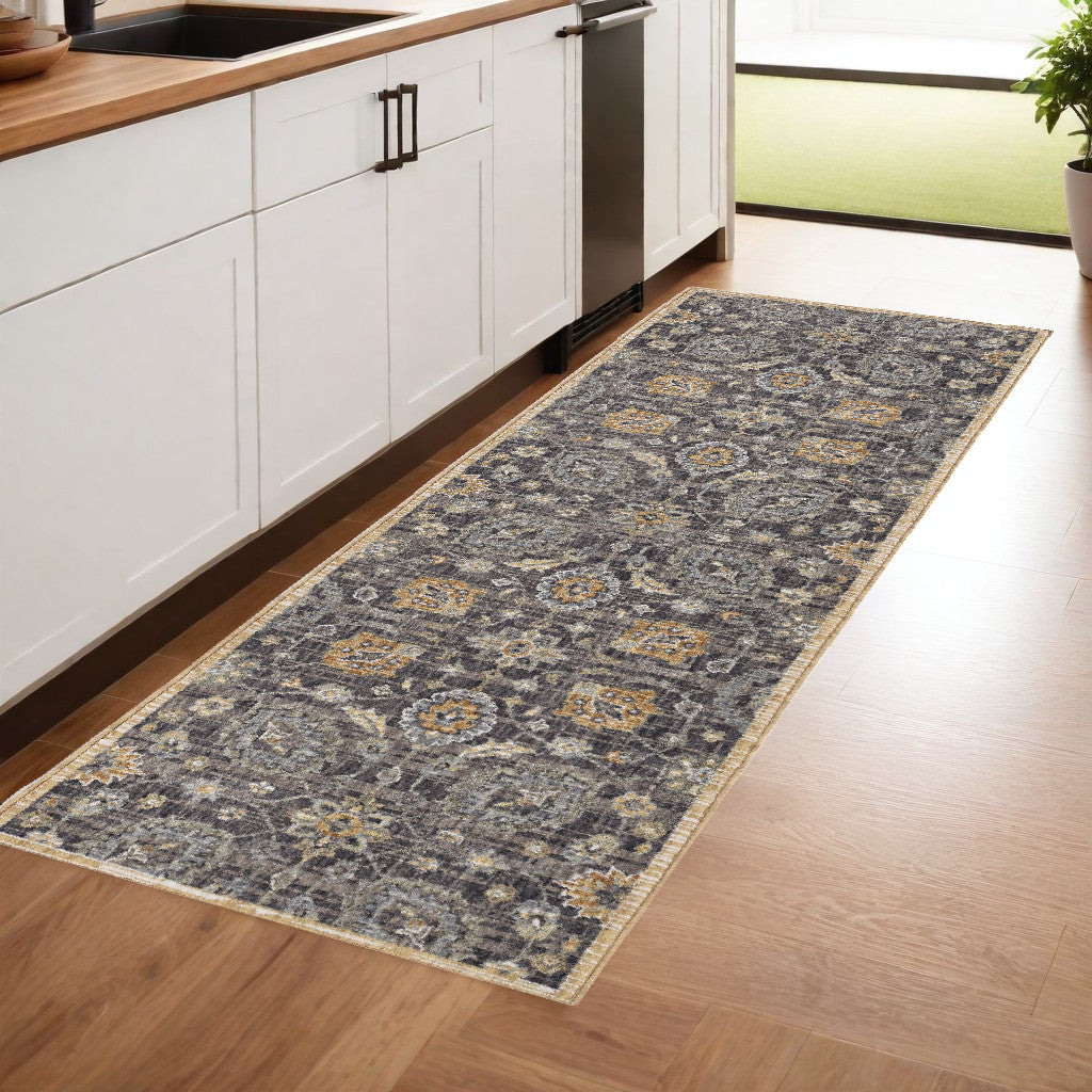 8' Taupe Machine Woven Vintage Traditional Indoor Runner Rug