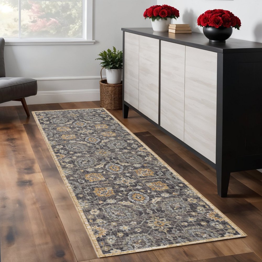 9' Taupe Orange And Gray Wool Floral Distressed Round Rug