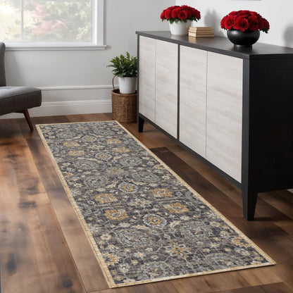 9' Taupe Orange And Gray Wool Floral Distressed Round Rug
