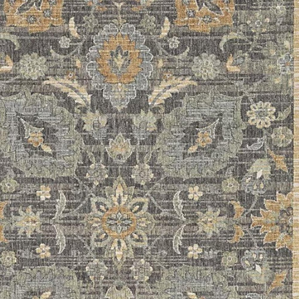 9' Taupe Orange And Gray Wool Floral Distressed Round Rug