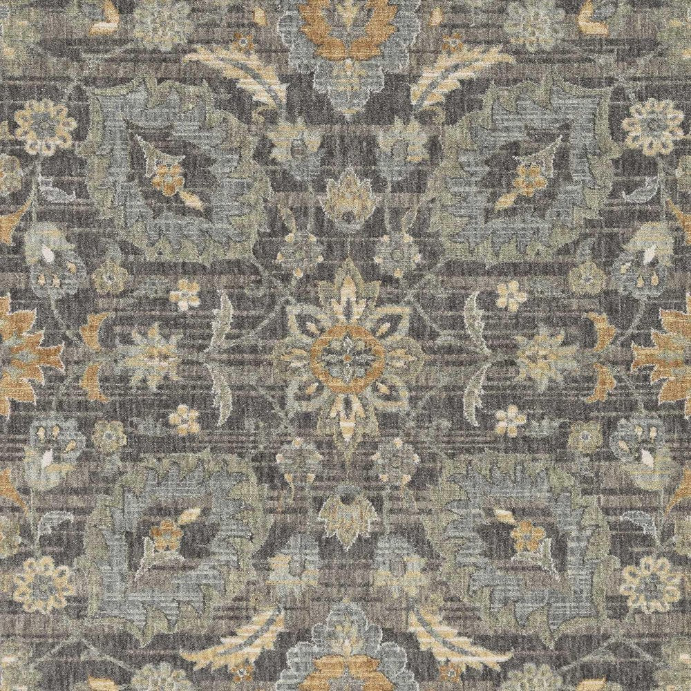 9' Taupe Orange And Gray Wool Floral Distressed Round Rug
