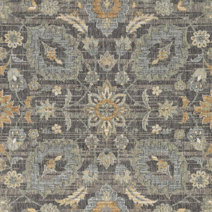 9' Taupe Orange And Gray Wool Floral Distressed Round Rug