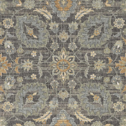 8' Taupe Orange And Gray Wool Floral Distressed Runner Rug