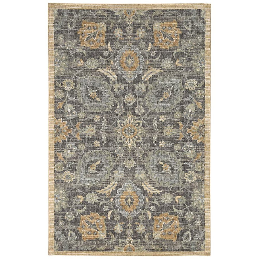 9' Taupe Orange And Gray Wool Floral Distressed Round Rug