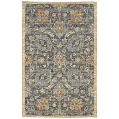 9' Taupe Orange And Gray Wool Floral Distressed Round Rug