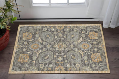 8' Taupe Orange And Gray Wool Floral Distressed Runner Rug