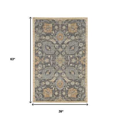 9' Taupe Orange And Gray Wool Floral Distressed Round Rug